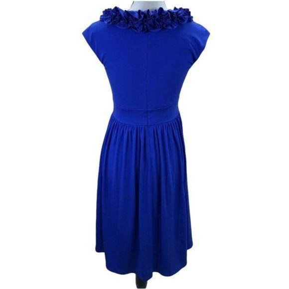 Maggy London Royal Blue Ruffle Neck Flare Dress - Picture 10 of 11